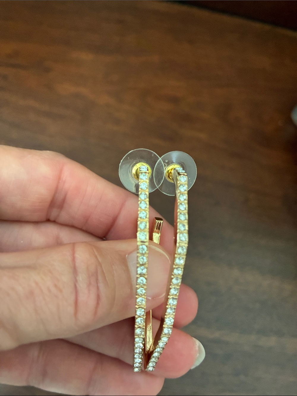 Gold-Tone Crystal Linear Hoop Earrings - Elegant Women's Jewelry